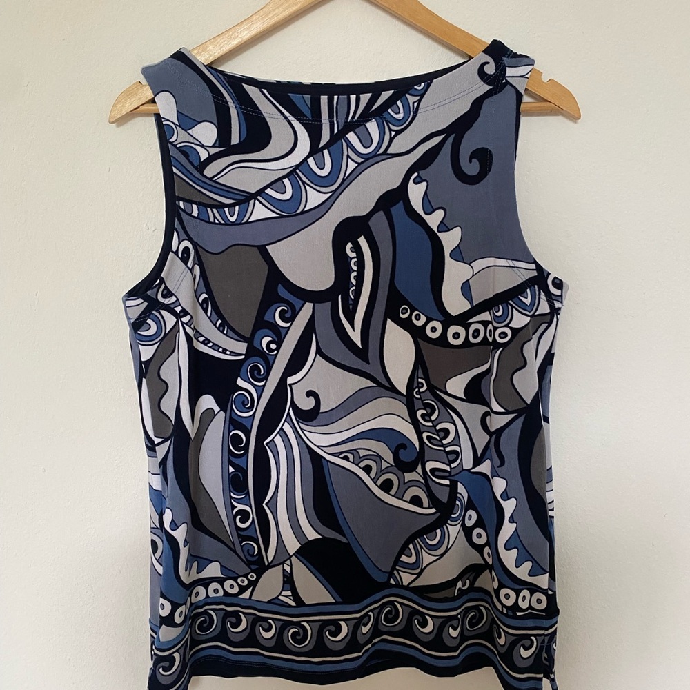 Chico's Blue and Gray Abstract Tank Top